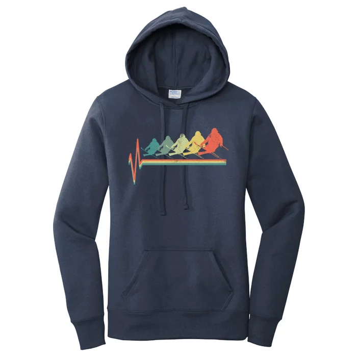 Freestyle Ski Skiing Skier Heartbeat Retro Funny Gift Women's Pullover Hoodie