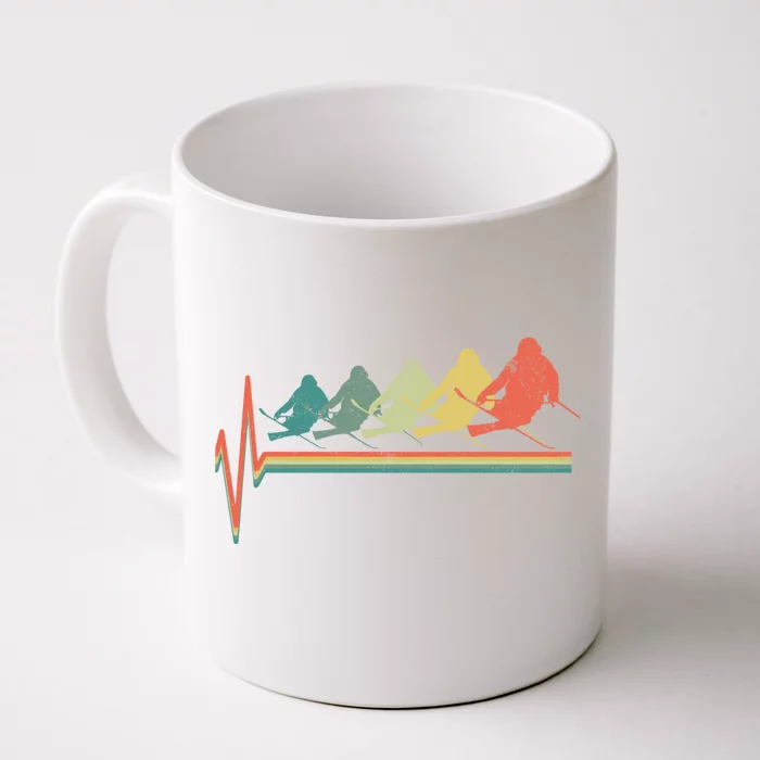 Freestyle Ski Skiing Skier Heartbeat Retro Funny Gift Front & Back Coffee Mug