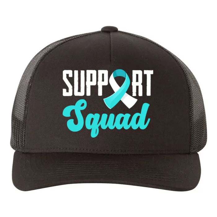 Funny Support Squad Teal White Ribbon Cervical Cancer Awareness Yupoong Adult 5-Panel Trucker Hat