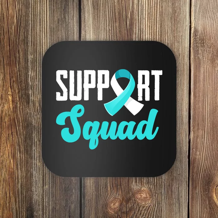 Funny Support Squad Teal White Ribbon Cervical Cancer Awareness Coaster