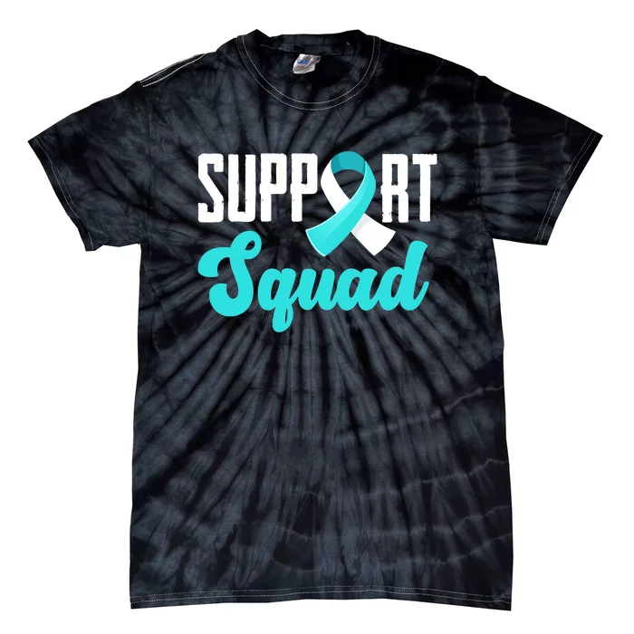 Funny Support Squad Teal White Ribbon Cervical Cancer Awareness Tie-Dye T-Shirt