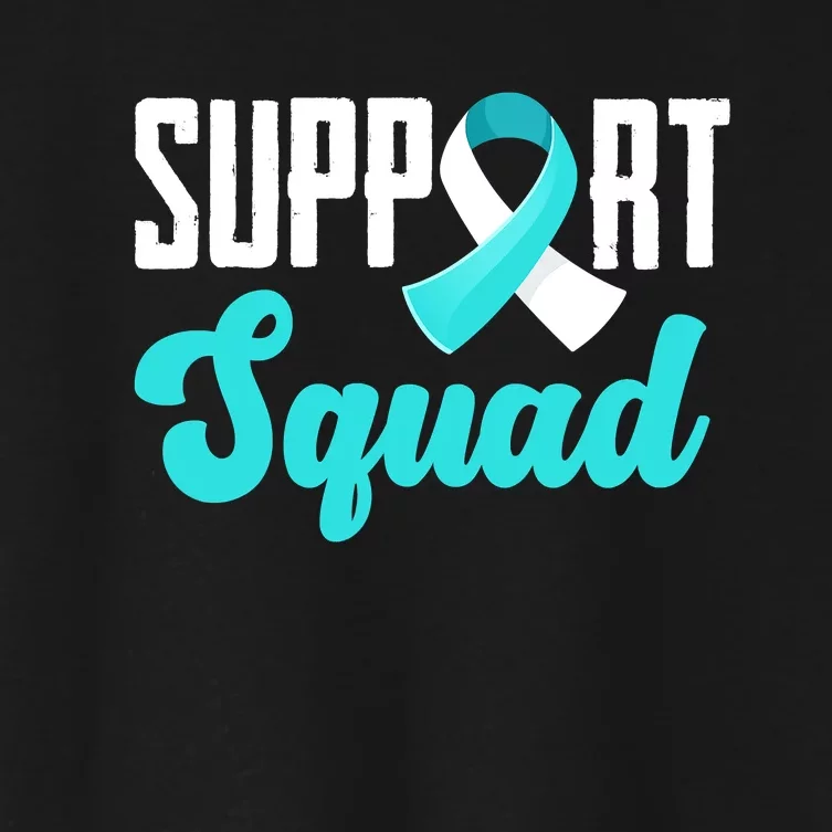 Funny Support Squad Teal White Ribbon Cervical Cancer Awareness Women's Crop Top Tee