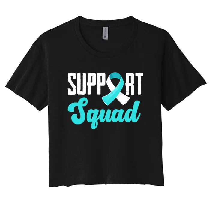 Funny Support Squad Teal White Ribbon Cervical Cancer Awareness Women's Crop Top Tee