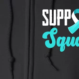 Funny Support Squad Teal White Ribbon Cervical Cancer Awareness Full Zip Hoodie