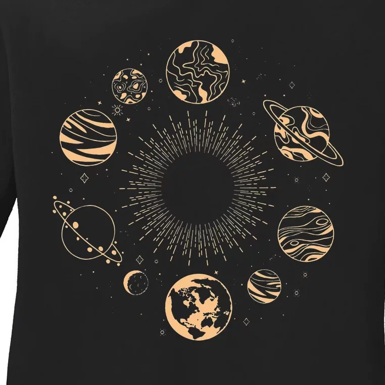 funny Solar System Planets Science Space Astronaut Ladies Long Sleeve Shirt