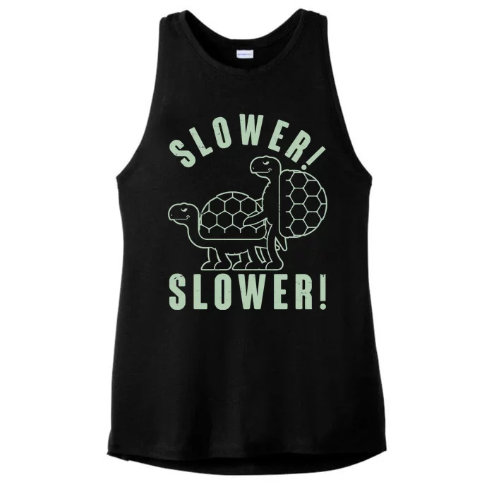 Funny Slower Slower Two Turtles Ladies Tri-Blend Wicking Tank