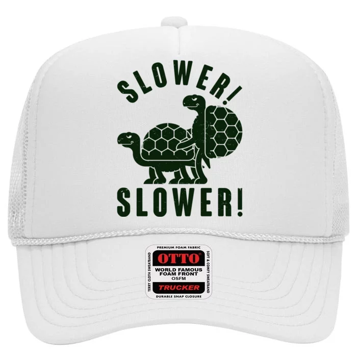 Funny Slower Slower Two Turtles High Crown Mesh Trucker Hat