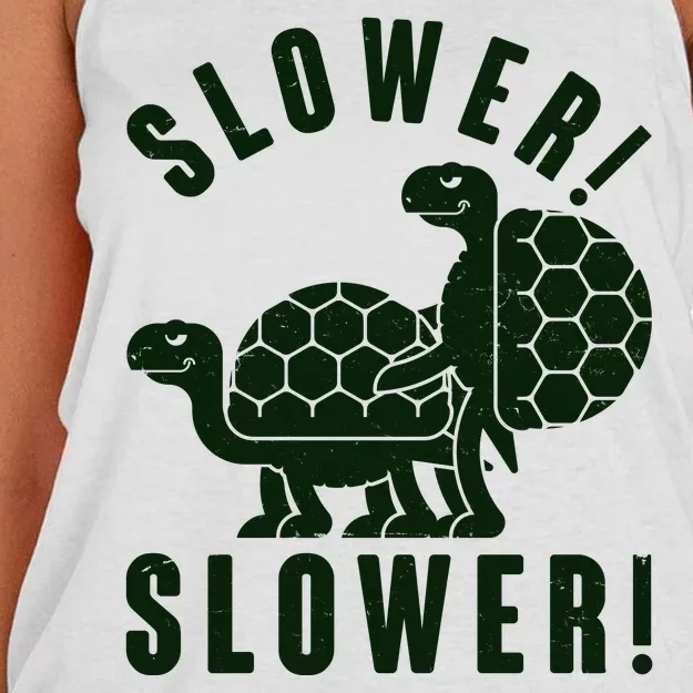 Funny Slower Slower Two Turtles Women's Knotted Racerback Tank