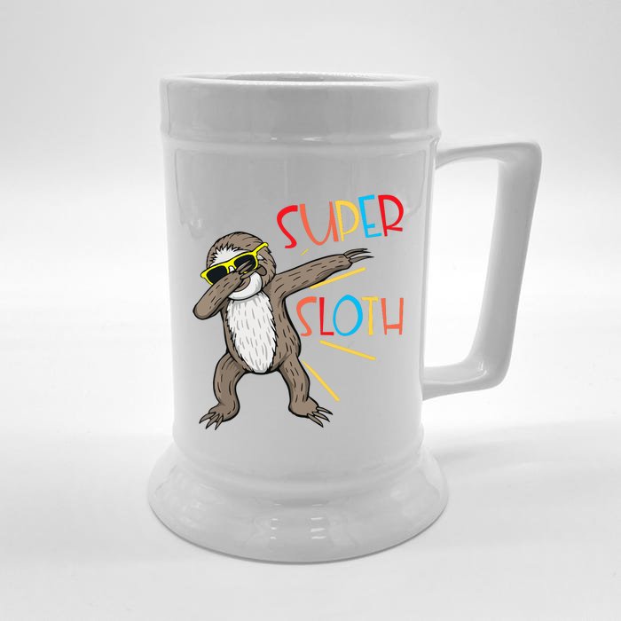 Funny Super Sloth Superhero Dabbing Dance Move Dab Front & Back Beer Stein