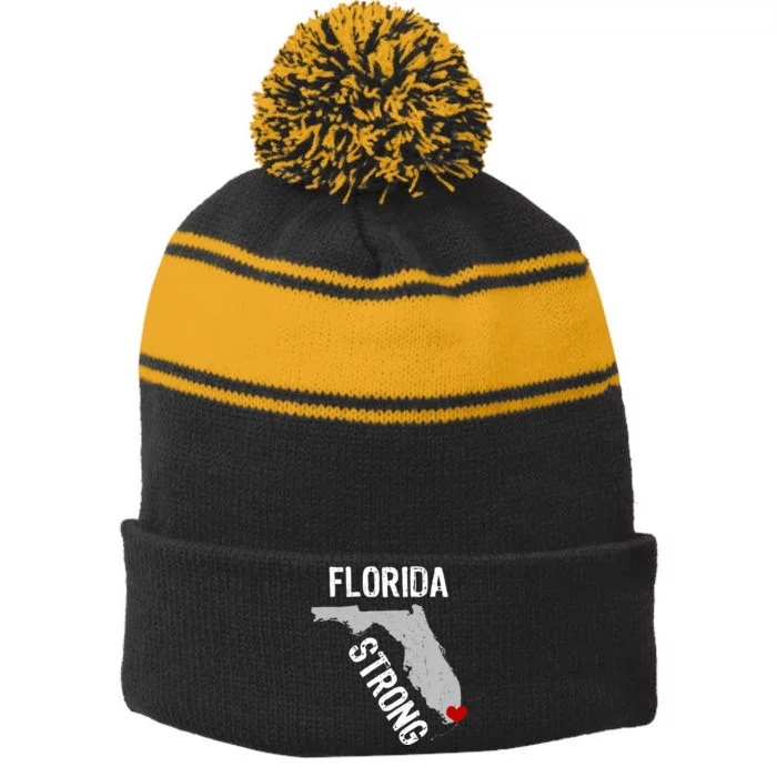 Florida Strong Support For Miami Distressed State Stripe Pom Pom Beanie