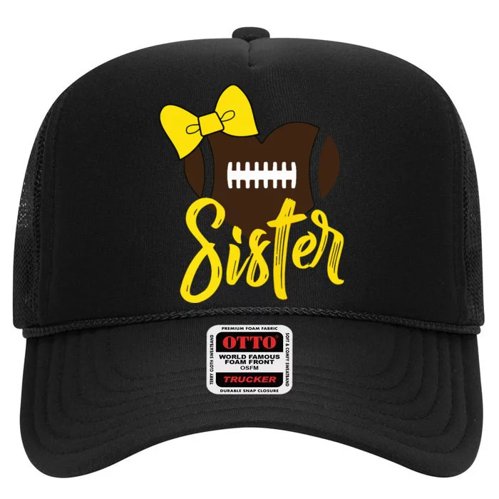 Football Sister Shirts Football Sister Bow Shirts Yellow Gold High Crown Mesh Trucker Hat