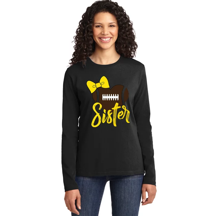 Football Sister Shirts Football Sister Bow Shirts Yellow Gold Ladies Long Sleeve Shirt