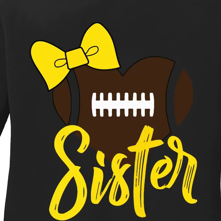 Football Sister Shirts Football Sister Bow Shirts Yellow Gold Ladies Long Sleeve Shirt