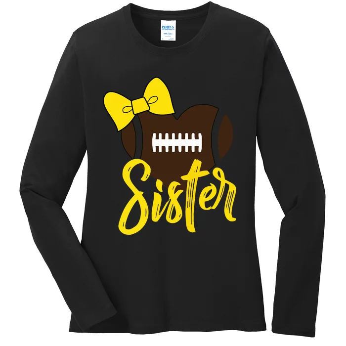 Football Sister Shirts Football Sister Bow Shirts Yellow Gold Ladies Long Sleeve Shirt