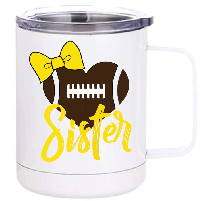 Football Sister Shirts Football Sister Bow Shirts Yellow Gold Front & Back 12oz Stainless Steel Tumbler Cup