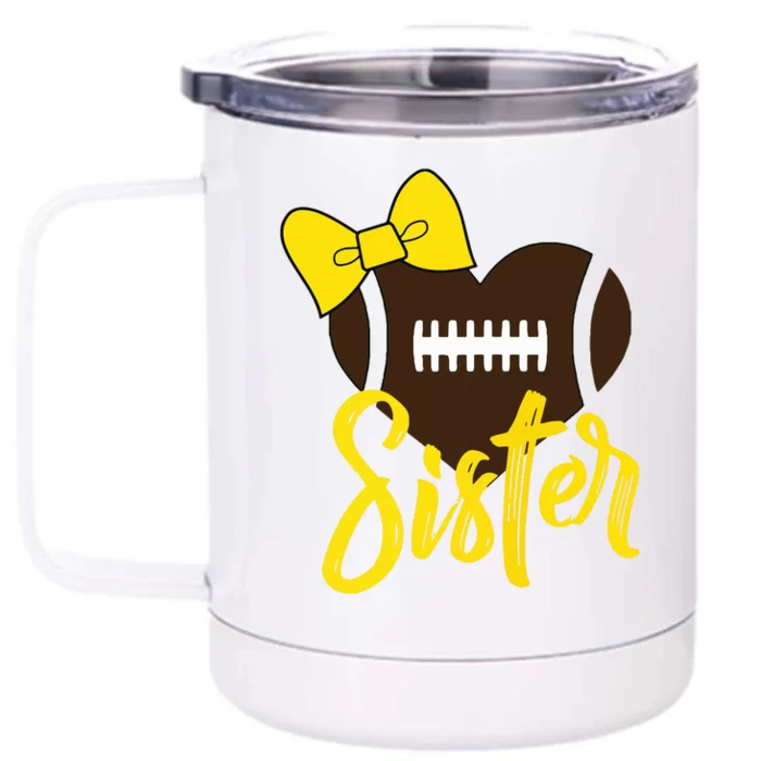 Football Sister Shirts Football Sister Bow Shirts Yellow Gold Front & Back 12oz Stainless Steel Tumbler Cup