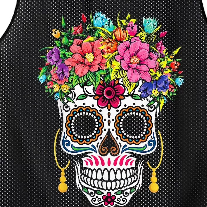 Flower Sugar Skull Souls Day Muertos Day Of Dead Halloween Mesh Reversible Basketball Jersey Tank