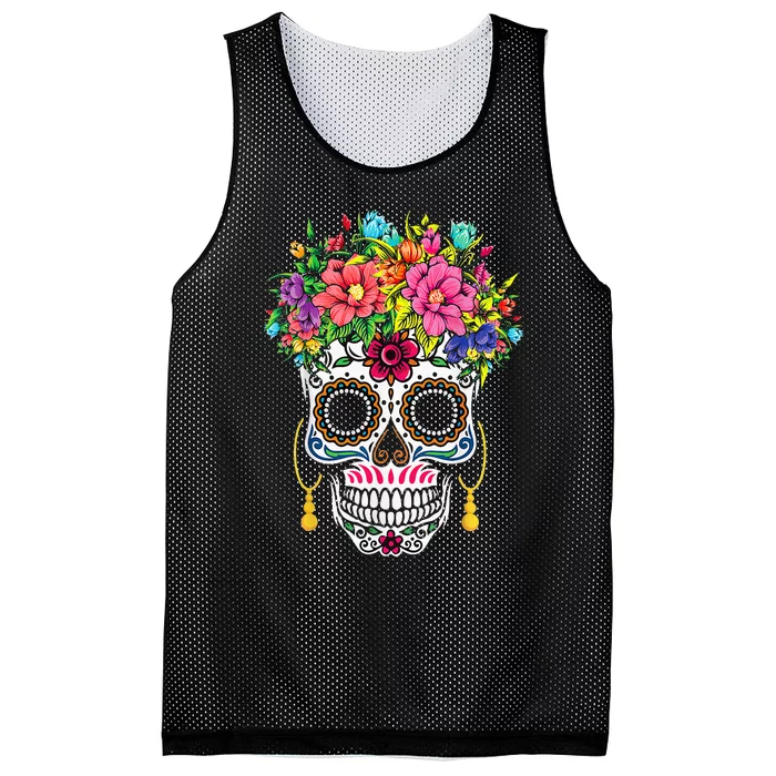 Flower Sugar Skull Souls Day Muertos Day Of Dead Halloween Mesh Reversible Basketball Jersey Tank