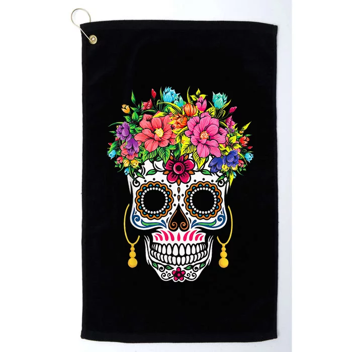 Flower Sugar Skull Souls Day Muertos Day Of Dead Halloween Platinum Collection Golf Towel