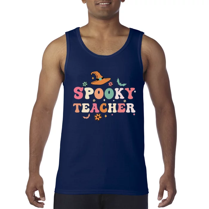 Funny Spooky Season Retro Spooky Teacher Halloween Costume Funny Tank Top