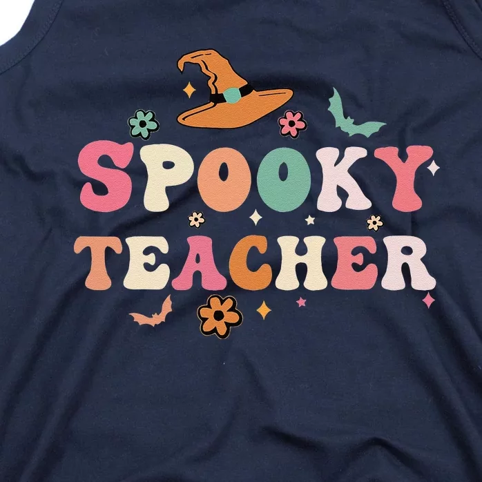 Funny Spooky Season Retro Spooky Teacher Halloween Costume Funny Tank Top