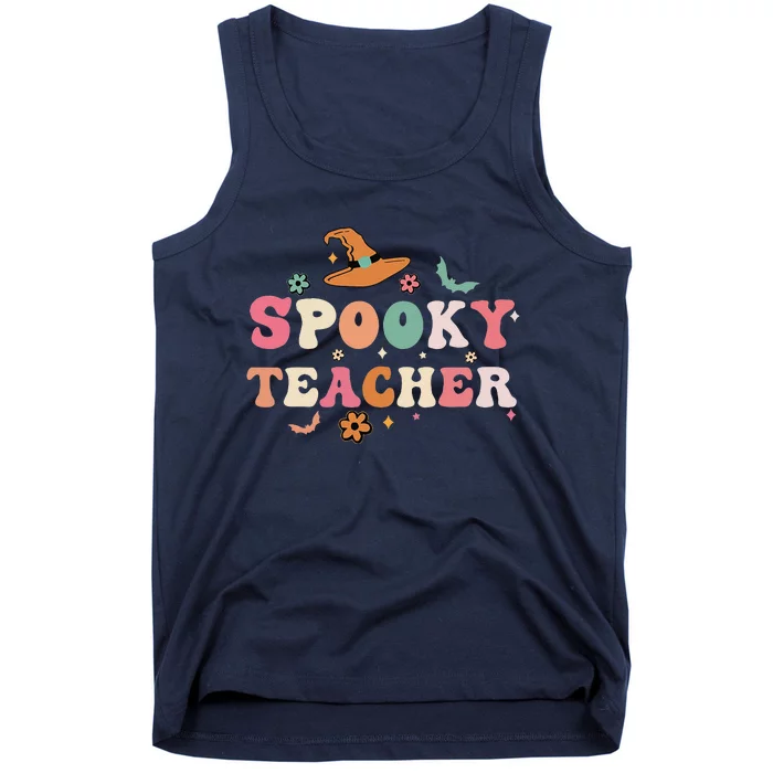 Funny Spooky Season Retro Spooky Teacher Halloween Costume Funny Tank Top