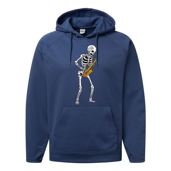 Funny Saxophone Skeleton For Men Women Saxophone Player Sax Performance Fleece Hoodie