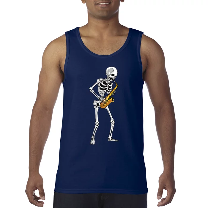 Funny Saxophone Skeleton For Men Women Saxophone Player Sax Tank Top