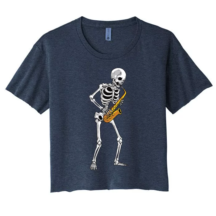 Funny Saxophone Skeleton For Men Women Saxophone Player Sax Women's Crop Top Tee