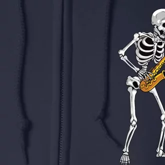 Funny Saxophone Skeleton For Men Women Saxophone Player Sax Full Zip Hoodie