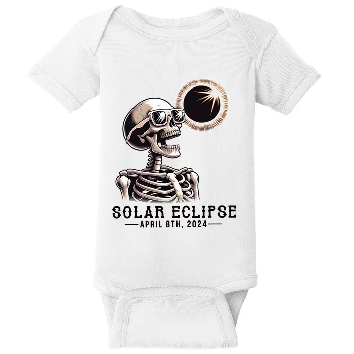 Funny Skeleton Solar Eclipse April 8th 2024 Baby Bodysuit