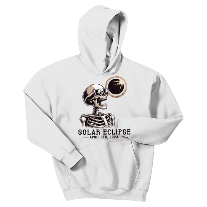 Funny Skeleton Solar Eclipse April 8th 2024 Kids Hoodie