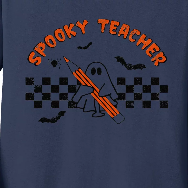 Funny Spooky Season Retro Spooky Teacher Halloween Costume Love Kids Long Sleeve Shirt