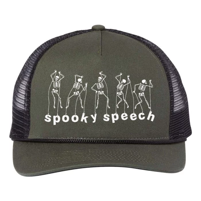 Funny Spooky Speech Dancing Skeletons Halloween SLP Teacher Retro Rope Trucker Hat Cap