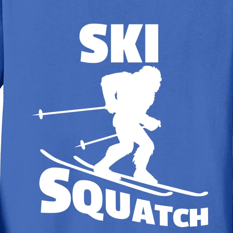 Funny Ski Squatch Downhill Skier Skiing Bigfoot Sasquatch Gift Kids Long Sleeve Shirt