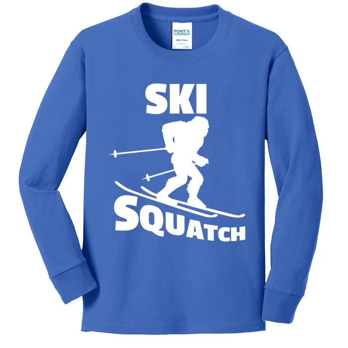 Funny Ski Squatch Downhill Skier Skiing Bigfoot Sasquatch Gift Kids Long Sleeve Shirt