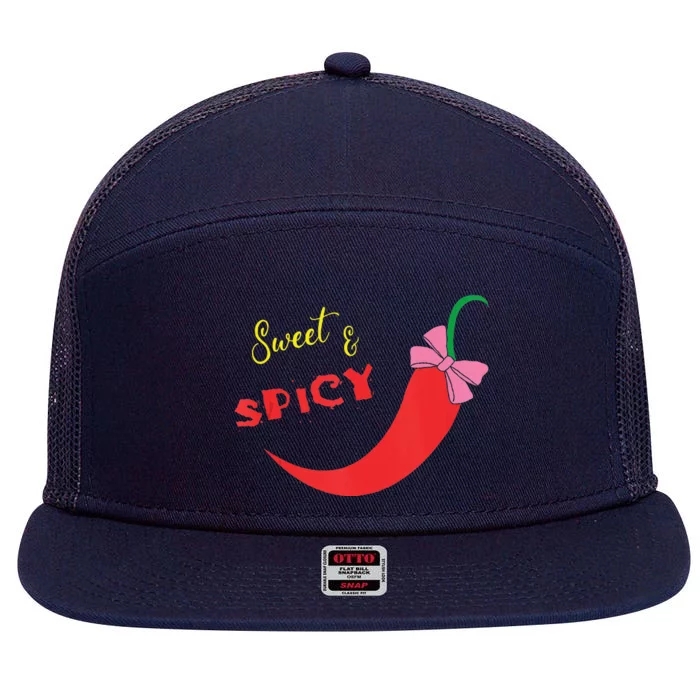 Funny Sweet & Spicy WomenScinco De Mayo Spicy Chilli 7 Panel Mesh Trucker Snapback Hat