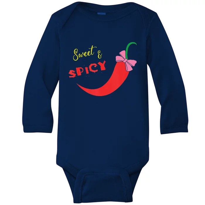 Funny Sweet & Spicy WomenScinco De Mayo Spicy Chilli Baby Long Sleeve Bodysuit