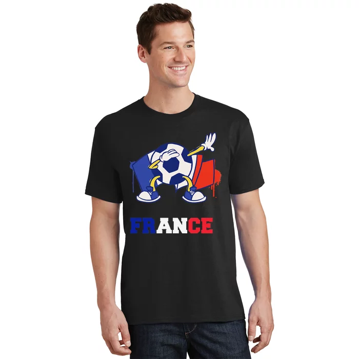 France Soccer Shirt Dabbing Soccer Ball French Flag T-Shirt