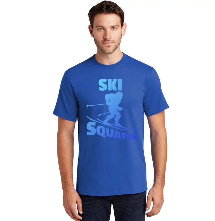 Funny Ski Squatch Downhill Skier Skiing Bigfoot Sasquatch Funny Gift Tall T-Shirt