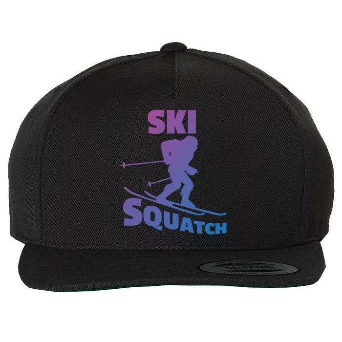 Funny Ski Squatch Downhill Skier Skiing Bigfoot Sasquatch Funny Gift Wool Snapback Cap