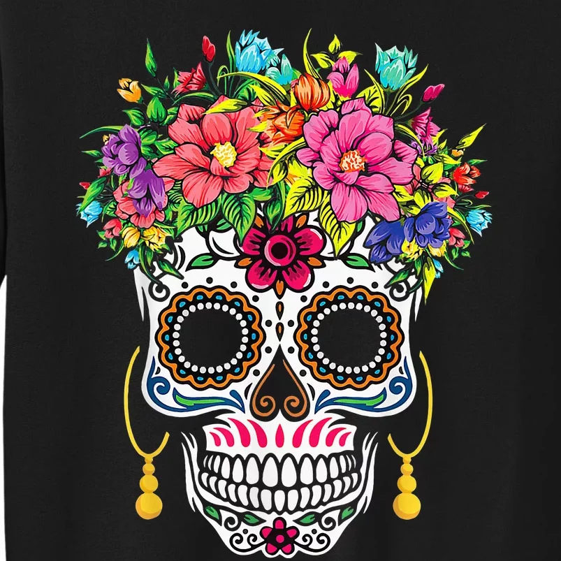 Flower Sugar Skull Souls Day Muertos Day Of Dead Tall Sweatshirt