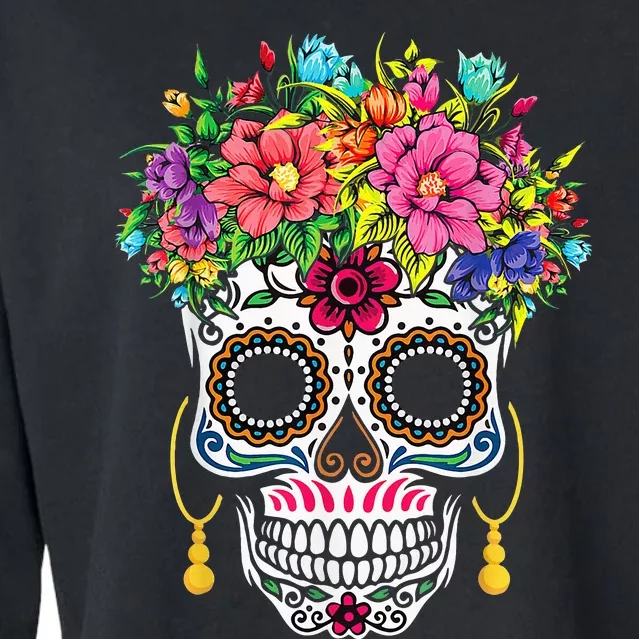 Flower Sugar Skull Souls Day Muertos Day Of Dead Cropped Pullover Crew