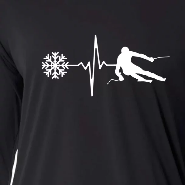 Funny Skiing Snowboard Is Life Heartbeat Snow Flake Gift Cooling Performance Long Sleeve Crew