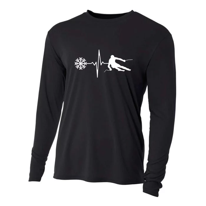 Funny Skiing Snowboard Is Life Heartbeat Snow Flake Gift Cooling Performance Long Sleeve Crew