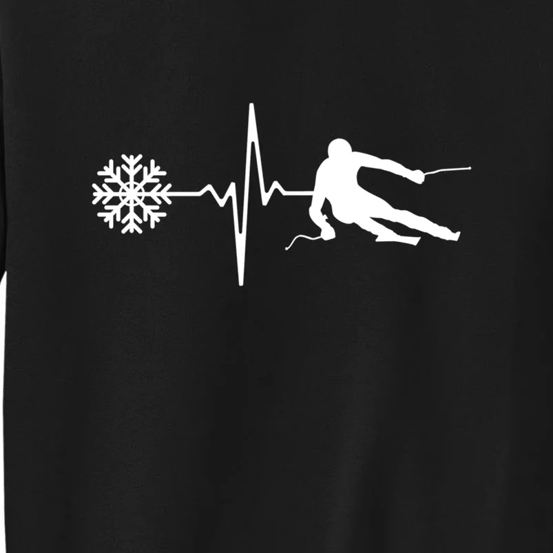 Funny Skiing Snowboard Is Life Heartbeat Snow Flake Gift Tall Sweatshirt