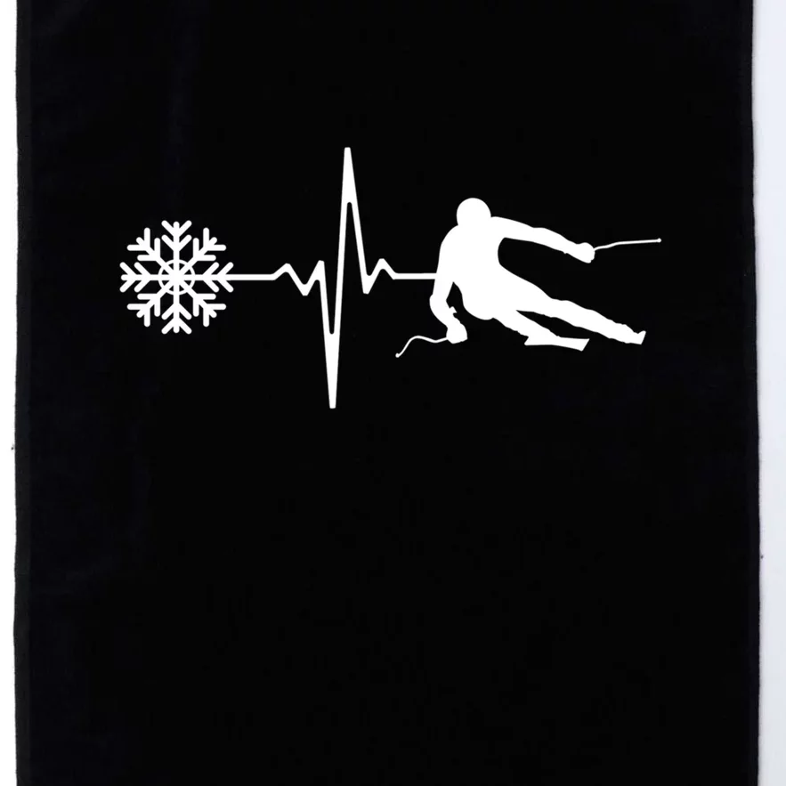 Funny Skiing Snowboard Is Life Heartbeat Snow Flake Gift Platinum Collection Golf Towel