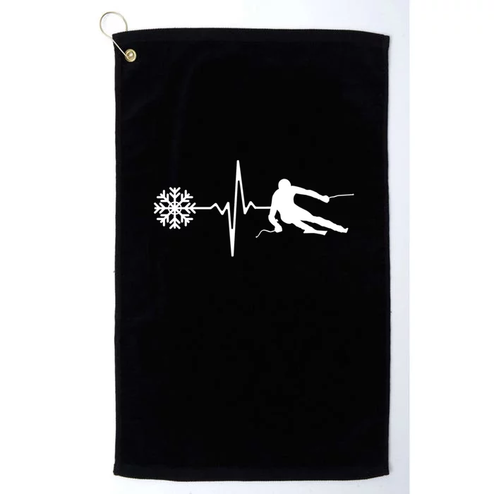 Funny Skiing Snowboard Is Life Heartbeat Snow Flake Gift Platinum Collection Golf Towel