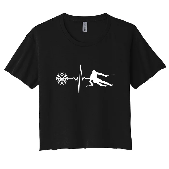 Funny Skiing Snowboard Is Life Heartbeat Snow Flake Gift Women's Crop Top Tee