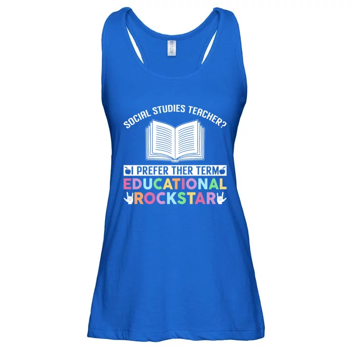 Funny Social Studies Teacher Educational Rockstar Gift Ladies Essential Flowy Tank